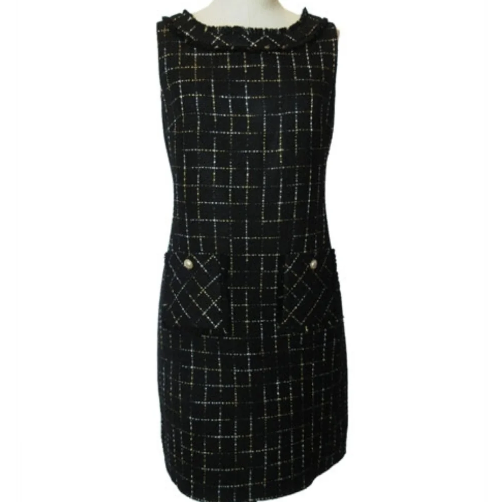 Karl Lagerfeld Paris Tweed Sleeveless Shift Dress - Picture 1 of 7